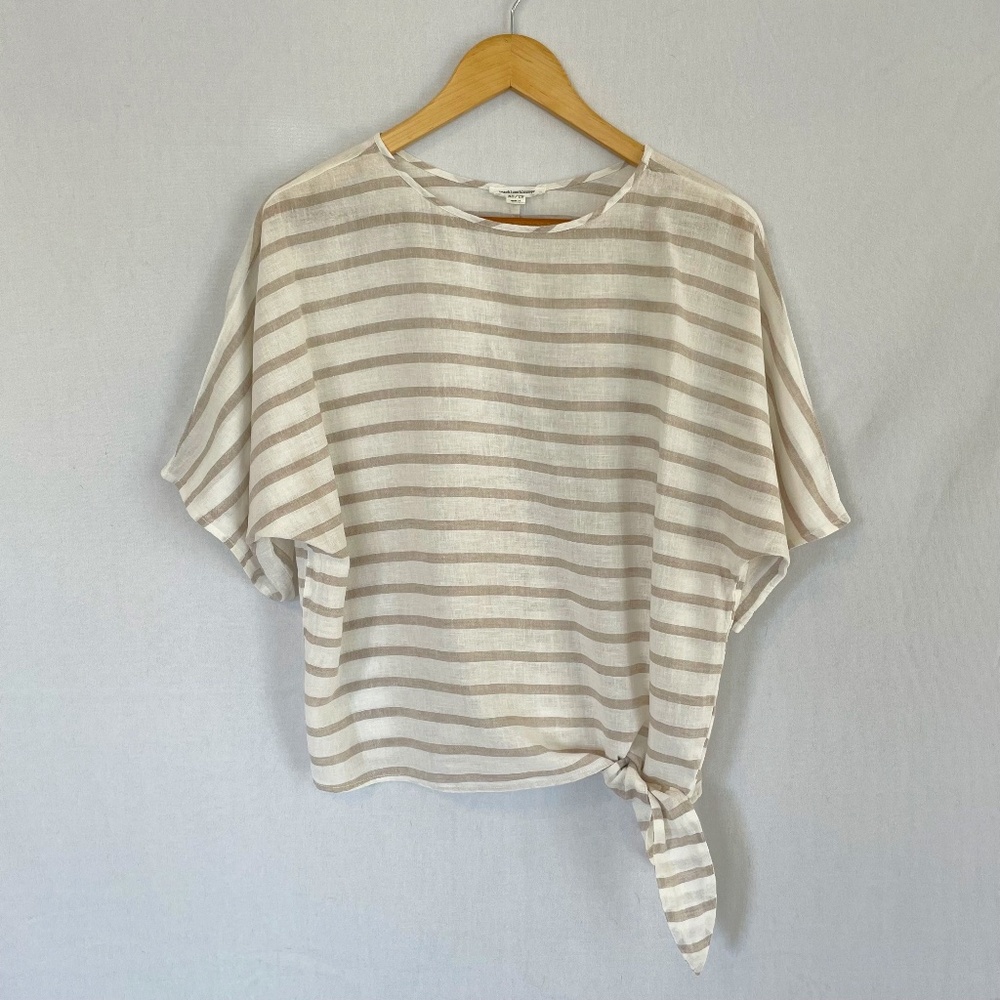 BEACHLUNCHLOUNGE Size XS Linen Cotton Blend Pop Over Side Tie Short Sleeve Top
